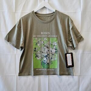 IML Issac Morris [Read] Van Gogh Flowers Crop Top Green Medium